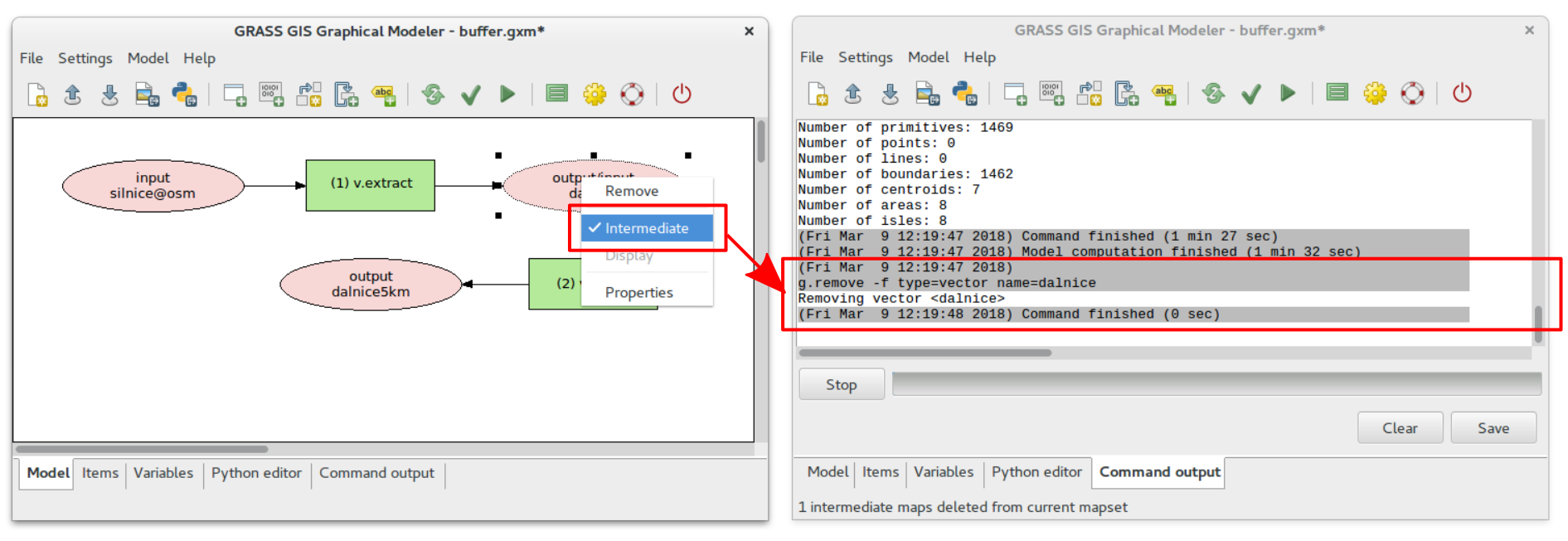 wxGUI Graphical Modeler: delete intermediate data when computation finished