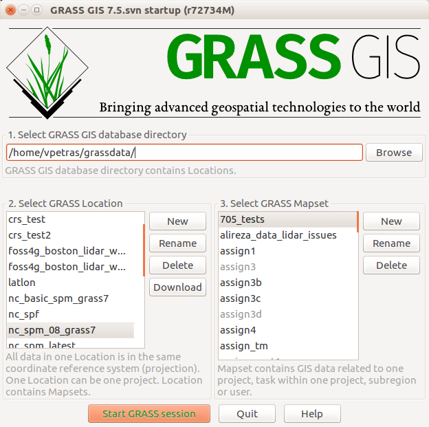GRASS GIS 7.5 Startup Window
